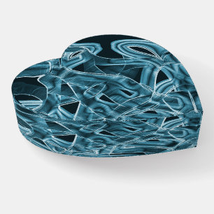 Overlapping curves like ribbon, blue neon relief paperweight