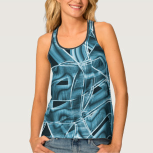 Overlapping curves like ribbon, blue neon relief tank top