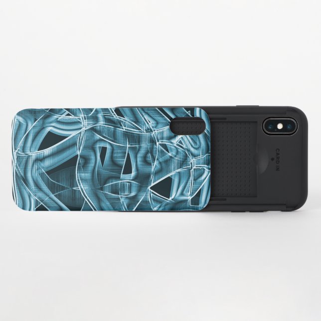 Overlapping curves like ribbon, blue neon relief uncommon iPhone case (Open)
