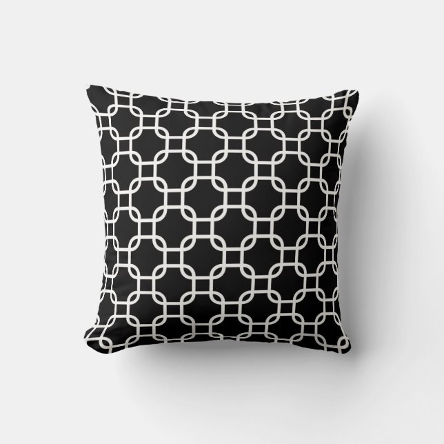 Overlapping Geometric Pattern I Black and White Throw Pillow (Front)