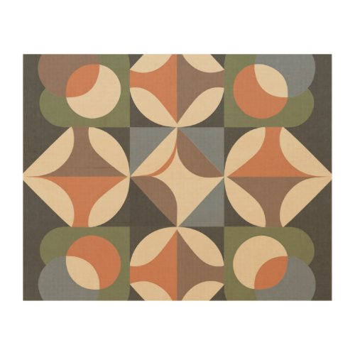 Overlapping geometric shapes in calm colors wood wall art