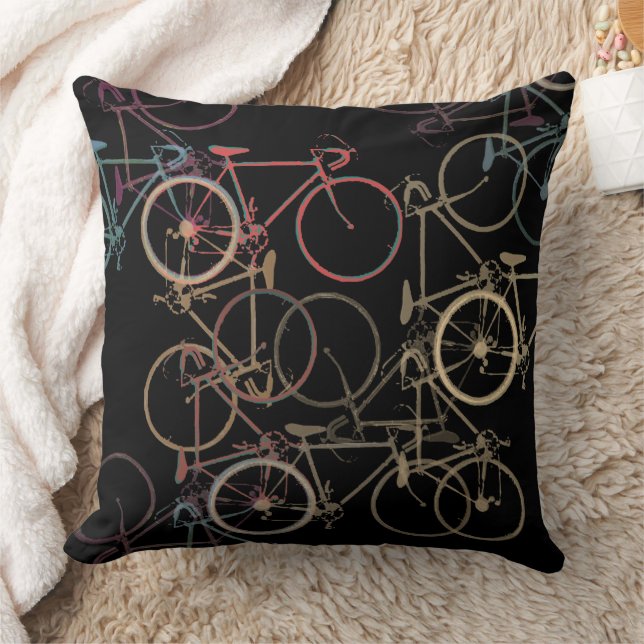 Overlapping Graphic Bicycles Cool Black Throw Pillow (Blanket)