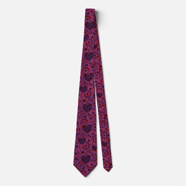 Overlapping Hearts Pattern, Pink on Blue D red BG Neck Tie (Front)