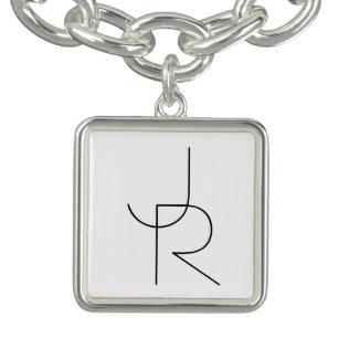 Overlapping Initials Black On White Bracelet
