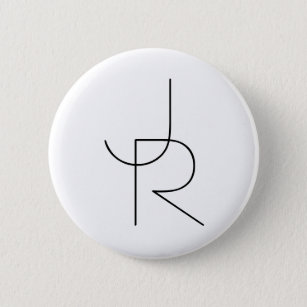 Overlapping Initials   Black On White Button
