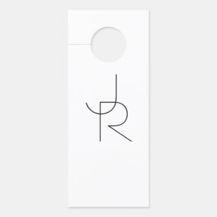 Overlapping Initials Black On White Door Hanger