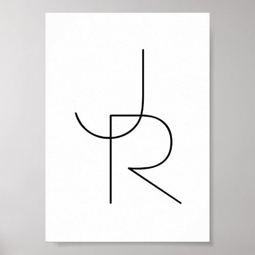 Overlapping Initials  Black On White Poster