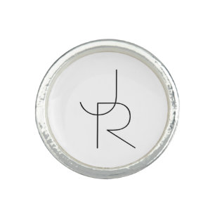 Overlapping Initials   Black On White Ring