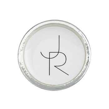 Overlapping Initials | Black On White Ring by simple_monograms at Zazzle