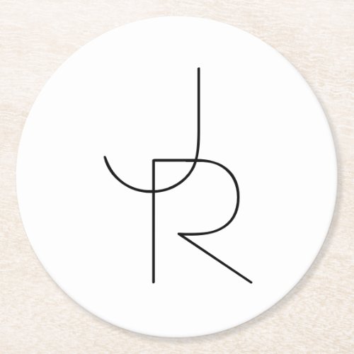 Overlapping Initials  Black On White Round Paper Coaster