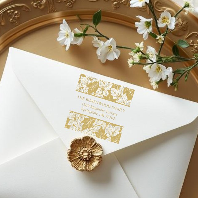 Overlapping Leaves Chic Nature Return Address Rubber Stamp (Overlapping Leaves Pattern for Elegant Nature Return Address Rubber Stamps.)