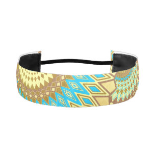 Overlapping Mandala Blue Brown Gold Athletic Headband