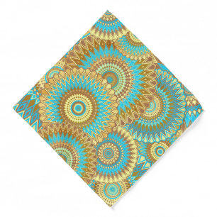 Overlapping Mandala Blue Brown Gold Bandana