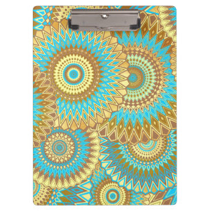Overlapping Mandala Blue Brown Gold Clipboard
