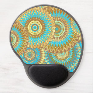 Overlapping Mandala Blue Brown Gold Gel Mouse Pad