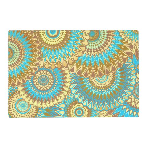 Overlapping Mandala Blue Brown Gold Placemat