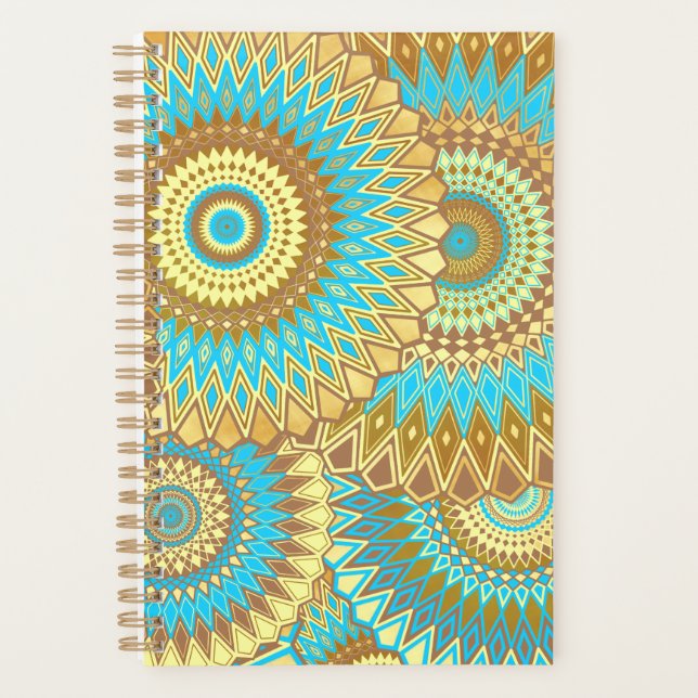 Overlapping Mandala Blue Brown Gold Planner (Front)