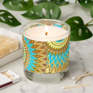 Overlapping Mandala Blue Brown Gold Scented Candle