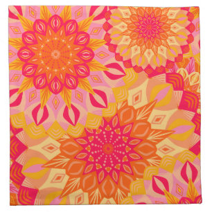 Overlapping Mandala Orange Pink Yellow Cloth Napkin