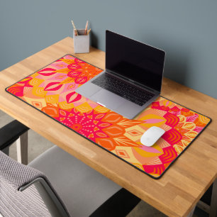 Overlapping Mandala Orange Pink Yellow Desk Mat