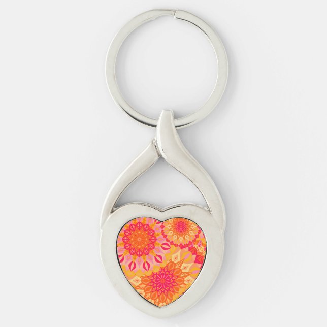 Overlapping Mandala Orange Pink Yellow Keychain (Front)