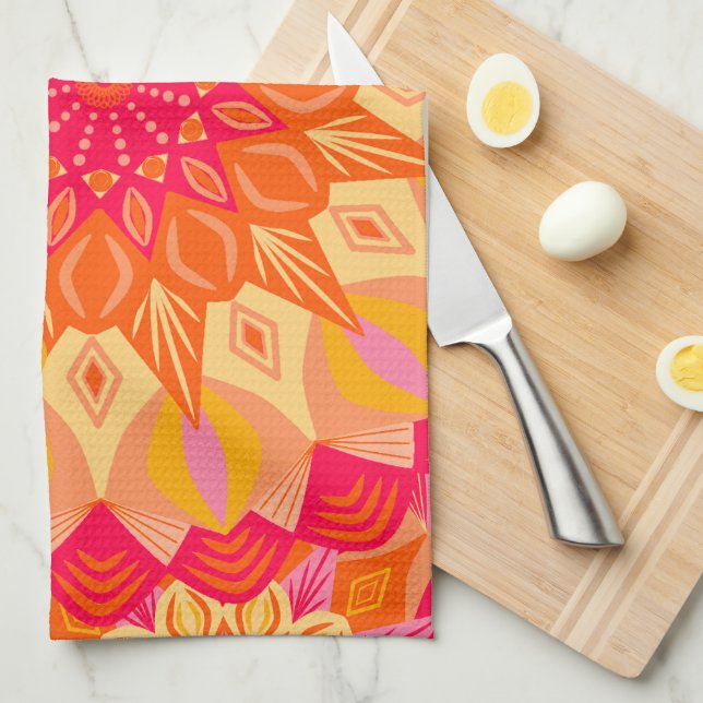 Overlapping Mandala Orange Pink Yellow Kitchen Towel (Quarter Fold)