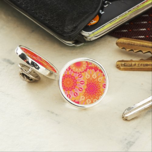 Overlapping Mandala Orange Pink Yellow Lapel Pin