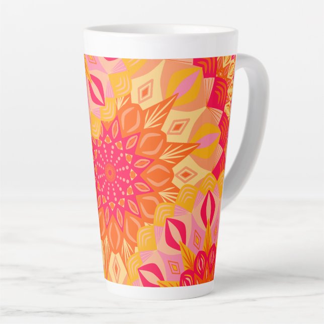 Overlapping Mandala Orange Pink Yellow Latte Mug (Right Angle)