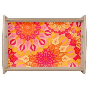Overlapping Mandala Orange Pink Yellow Serving Tray