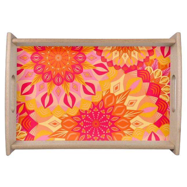 Overlapping Mandala Orange Pink Yellow Serving Tray (Front)
