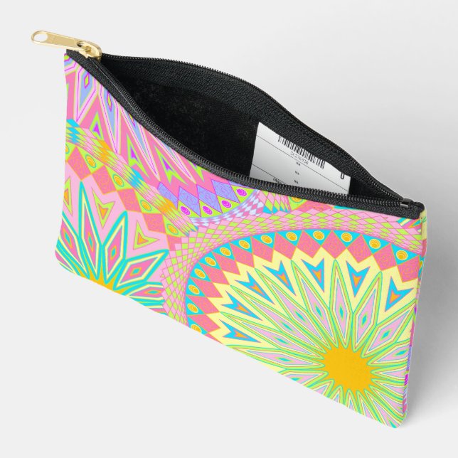 Overlapping Mandala Pink Blue Yellow Mint Purple Accessory Pouch (Open)