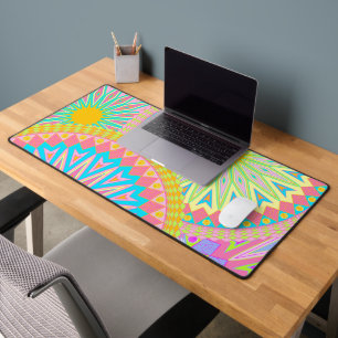 Overlapping Mandala Pink Blue Yellow Mint Purple Desk Mat