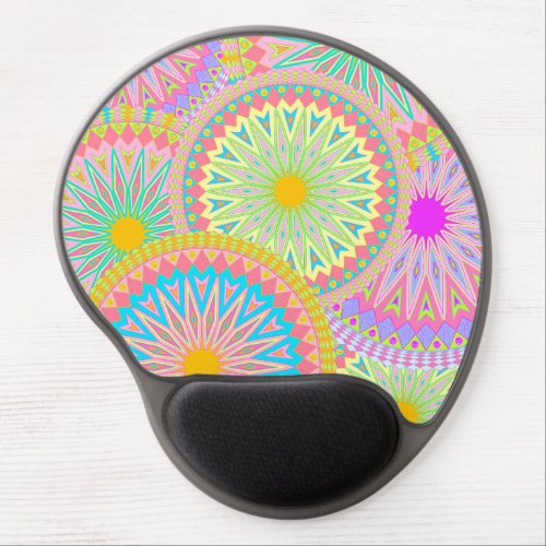 Overlapping Mandala Pink Blue Yellow Mint Purple Gel Mouse Pad