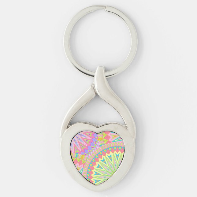 Overlapping Mandala Pink Blue Yellow Mint Purple Keychain (Front)