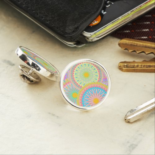 Overlapping Mandala Pink Blue Yellow Mint Purple Lapel Pin