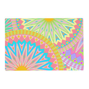 Overlapping Mandala Pink Blue Yellow Mint Purple Placemat