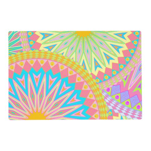 Overlapping Mandala Pink Blue Yellow Mint Purple Placemat