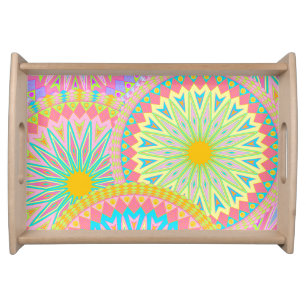 Overlapping Mandala Pink Blue Yellow Mint Purple Serving Tray
