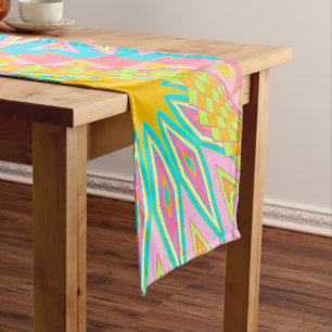 Overlapping Mandala Pink Blue Yellow Mint Purple Short Table Runner