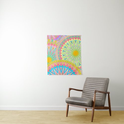 Overlapping Mandala Pink Blue Yellow Mint Purple Tapestry