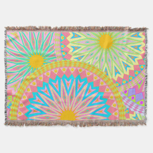 Overlapping Mandala Pink Blue Yellow Mint Purple Throw Blanket
