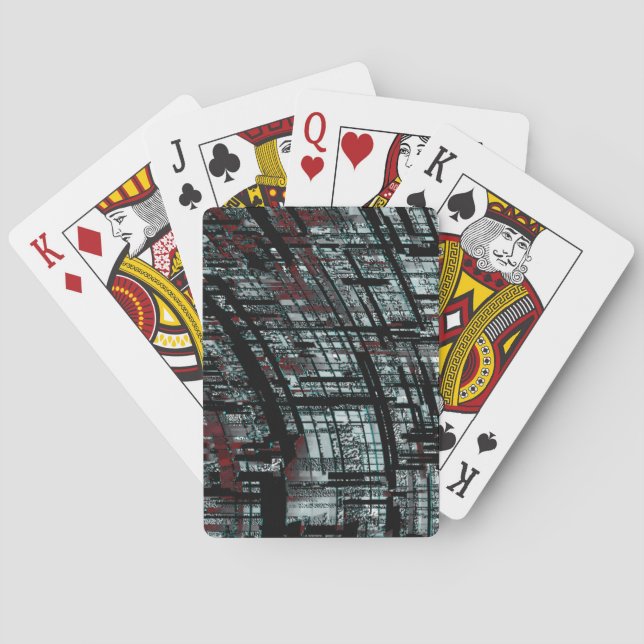 Overlapping narrow, linear cutouts intersecting on poker cards (Back)