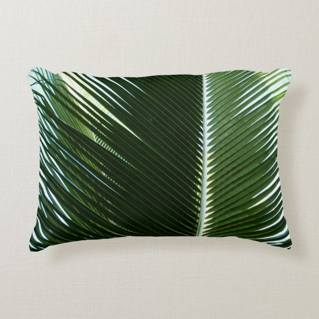 Overlapping Palm Fronds Tropical Green Abstract Accent Pillow (Front)
