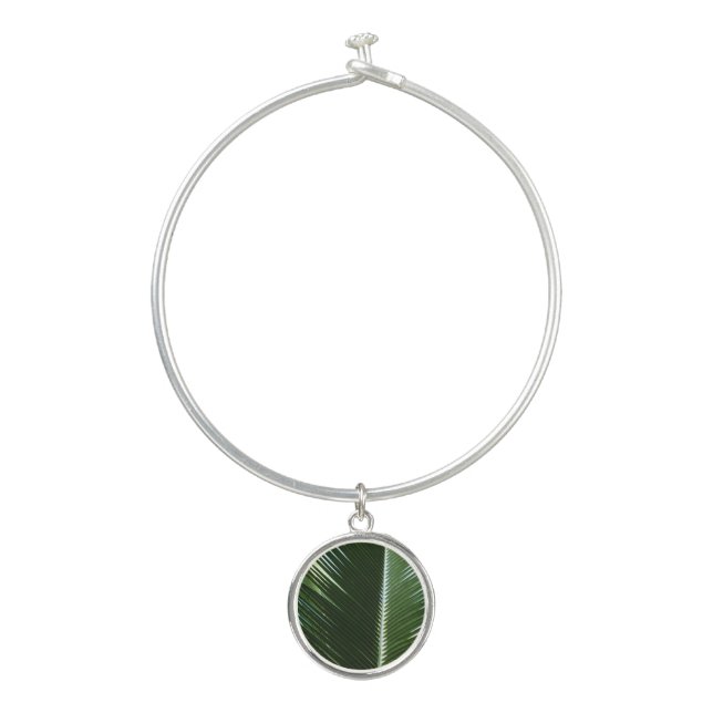 Overlapping Palm Fronds Tropical Green Abstract Bangle Bracelet (Front)