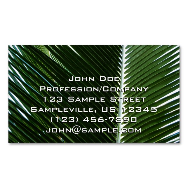 Overlapping Palm Fronds Tropical Green Abstract Business Card Magnet (Front)