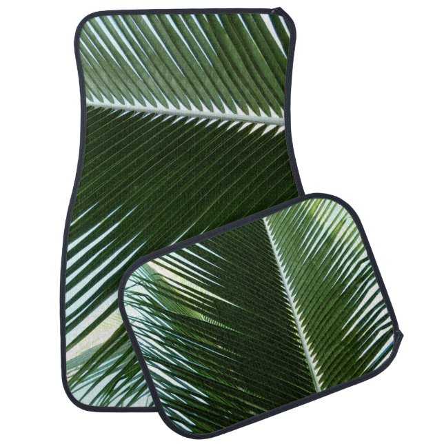 Overlapping Palm Fronds Tropical Green Abstract Car Mat (Set)