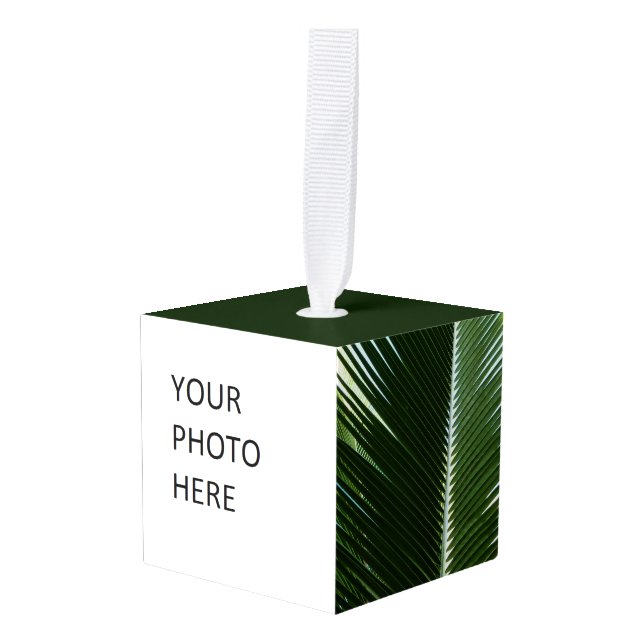 Overlapping Palm Fronds Tropical Green Abstract Cube Ornament (Front Angled)