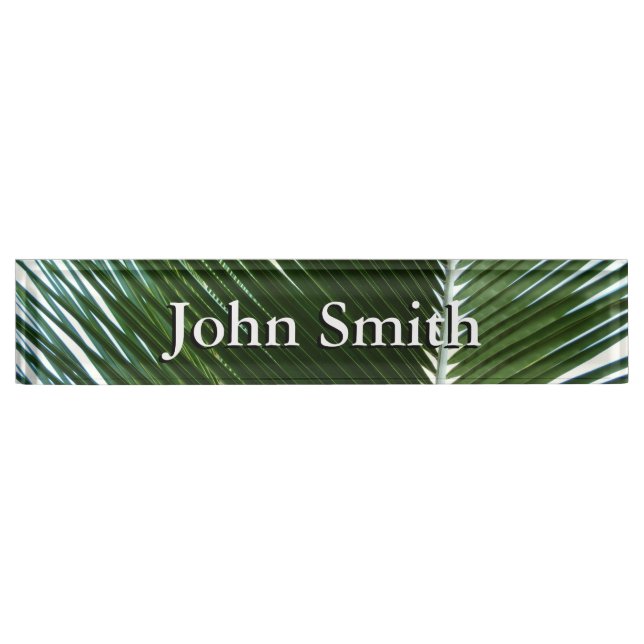 Overlapping Palm Fronds Tropical Green Abstract Desk Name Plate (Front)