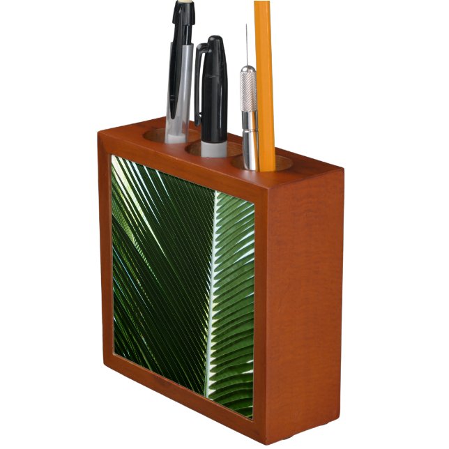 Overlapping Palm Fronds Tropical Green Abstract Desk Organizer (In Situ)