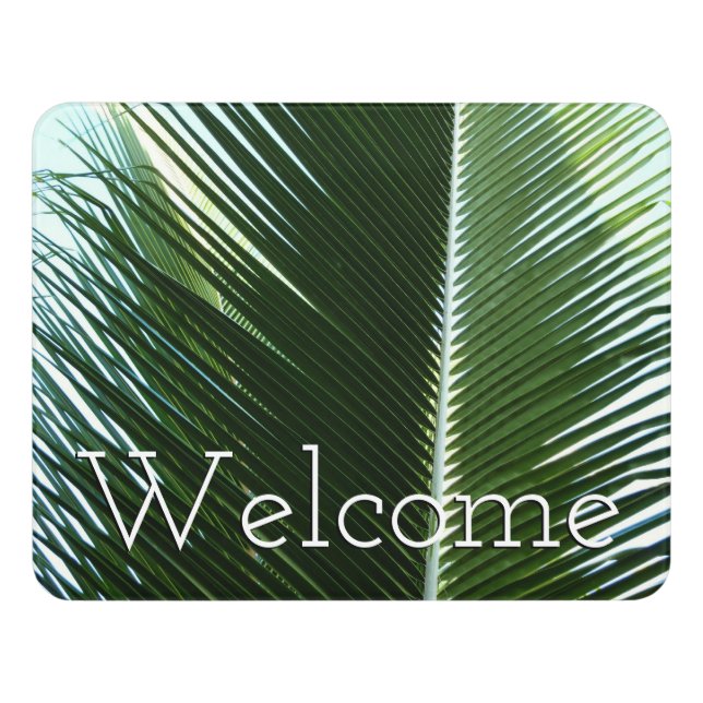 Overlapping Palm Fronds Tropical Green Abstract Door Sign (Contemporary Front)